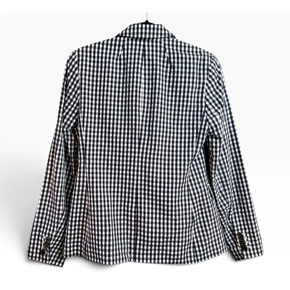 J.Crew Blazer Size 4 NWT Navy White Gingham Check Cotton Contrast Lapel Jacket
